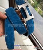 Perfect Replica Hermes Blue Leather Belt Stainless Steel Buckle 32 MM Ladies Belt